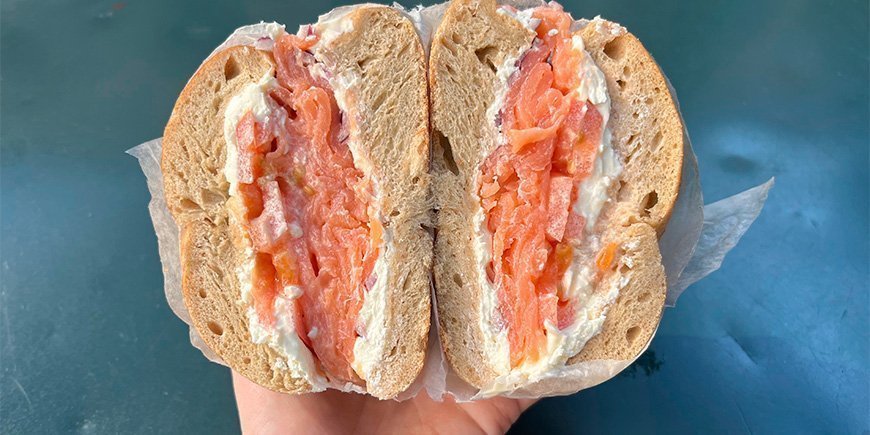 Bagel with cream cheese and salmon in New York