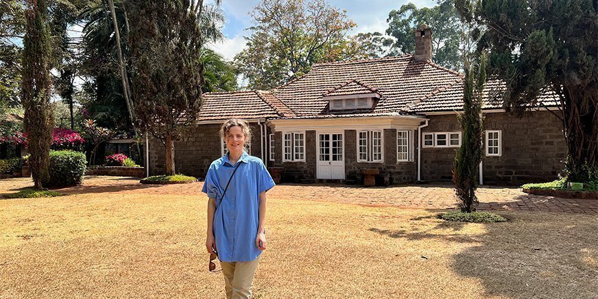 Ingun from TourCompass in front of the Karen Blixen Museum in Nairobi