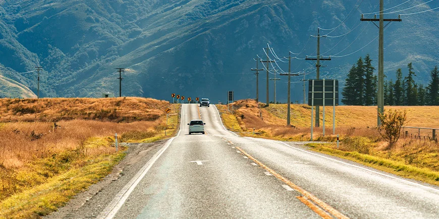 Cars driving on the left side in New Zealand