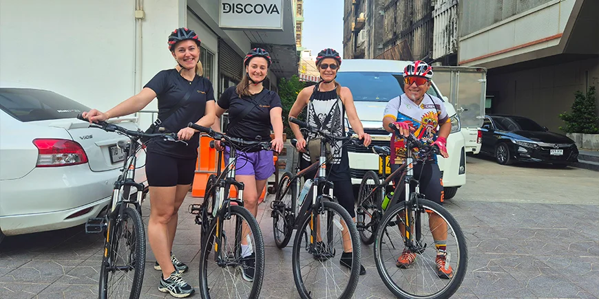 A group from TourCompass with their bicycles in Bangkok