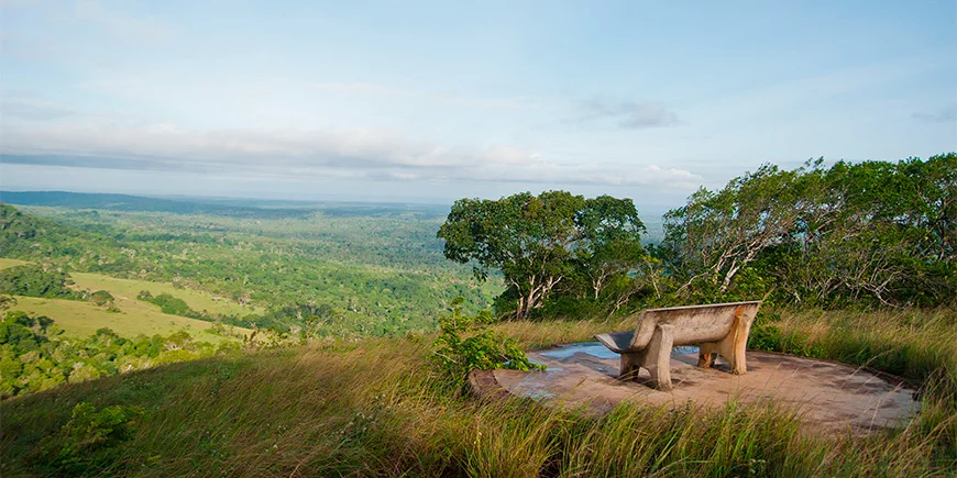 Bench overlooking Shimba Hills near Mombasa in Kenya