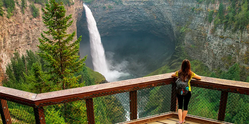Woman looking at waterfalls in Wells Grat Provincial Park