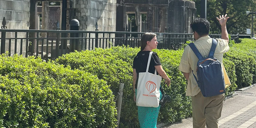 Guide tells about the bombing of Hiroshima, Japan